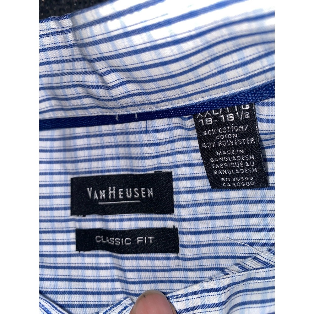 Van Heusen Dress Shirt Mens 2XL White Plaid Striped Classic Fit Midweight Pocket - Picture 3 of 6